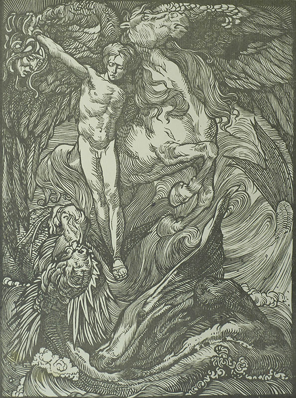 Perseus with the Head of Medusa (Perseus en Het Hoofd van Medusa) - JOHANNES AARTS - woodcut