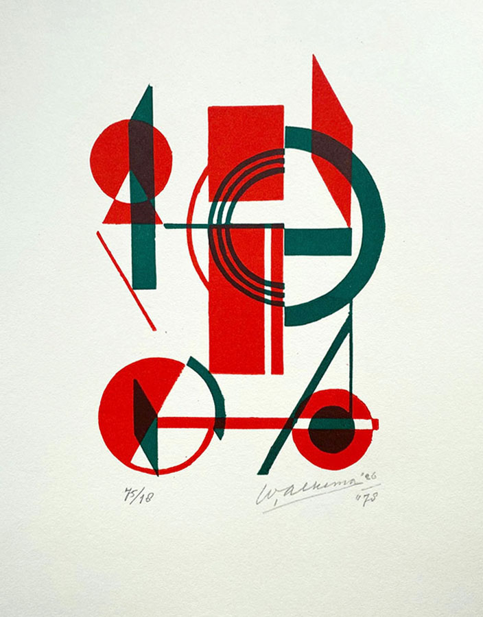 Composition with Green and Red - WOBBE ALKEMA - linoleum cut