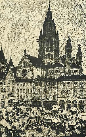 Mainz, Germany - EMMA BORMANN - woodcut with added hand-coloring
