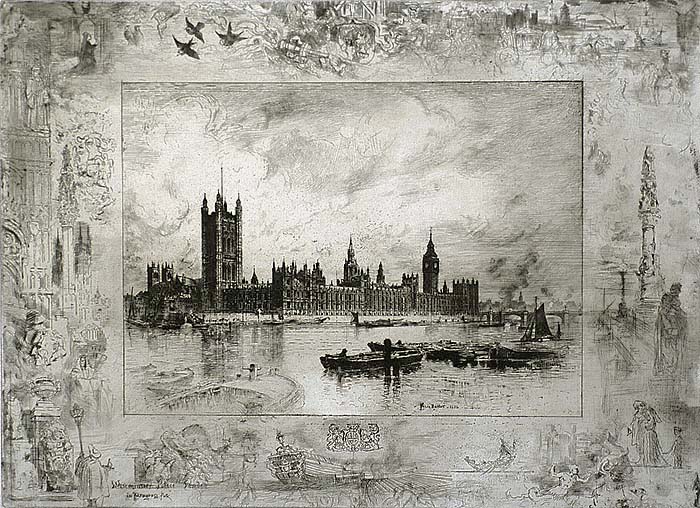 Westminster Palace - FELIX BUHOT - etching and drypoint