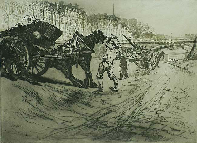 Le Tombereau  (The Tip Cart) - EDGAR CHAHINE - etching, soft-ground etching and drypoint