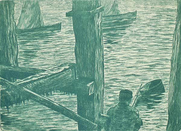 Fishing at the Dock - OMER COPPENS - etching
