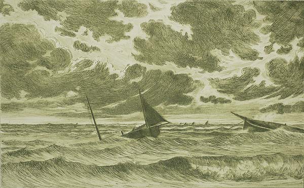 Stormy weather off the coast of Belgium - OMER COPPENS - etching