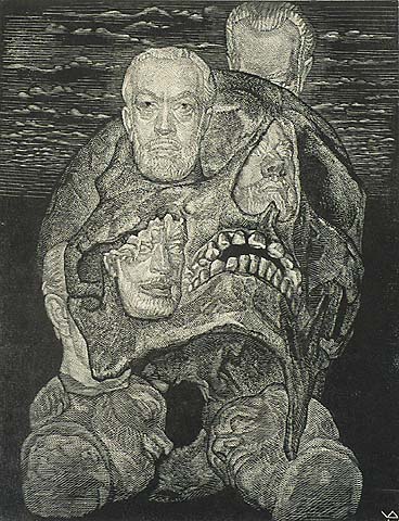 Dance of Death XXX, Self Portrait - VICTOR DELHEZ - wood engraving