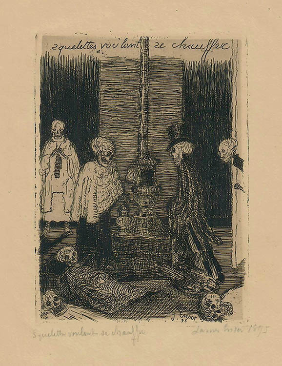 Skeltons Seeking to Warm Themselves (Squelettes Voulant se Chauffer) - JAMES ENSOR - etching