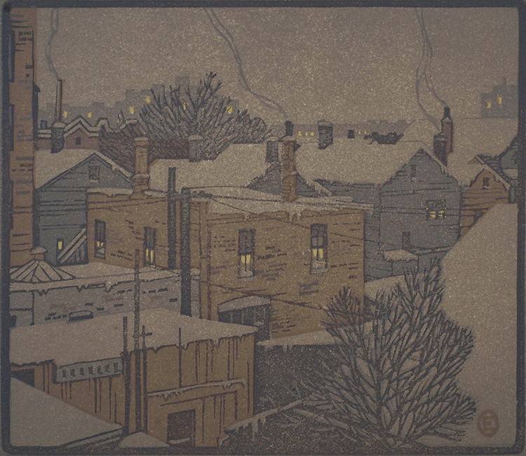 Rooftops - OSCAR ERICKSON - woodcut printed in color