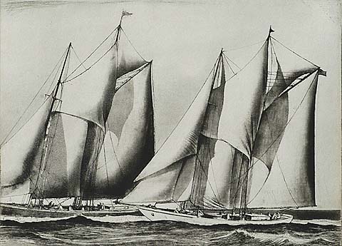 Yacht Racing - EARL HORTER - etching and aquatint