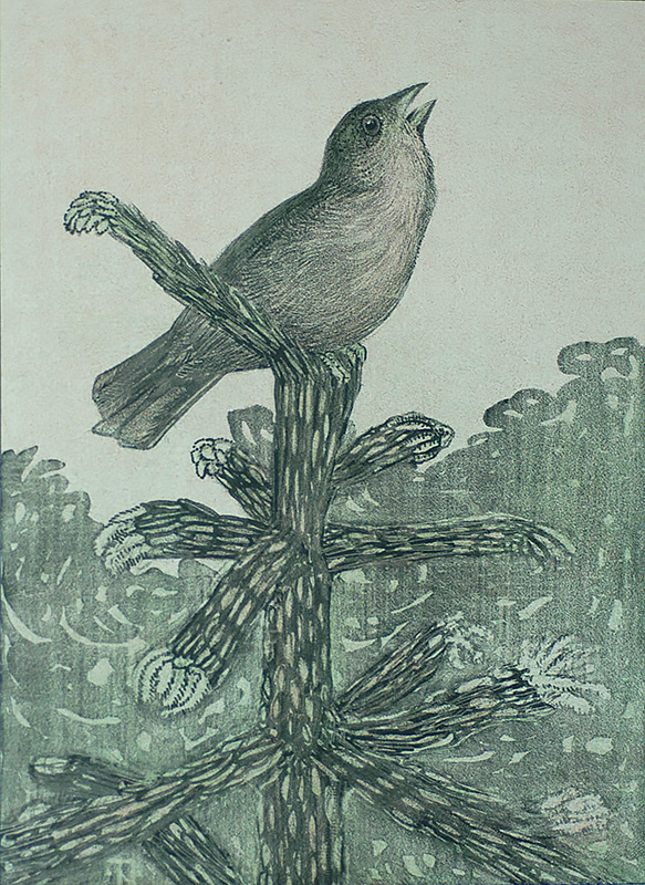 Singing Bird on the Tree Branch (Zingend vogeltje op den...) - THEO VAN HOYTEMA - lithograph printed in colors