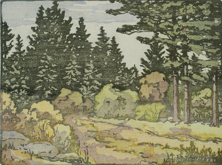 A Woods Road - JANE BERRY JUDSON - woodcut printed in color