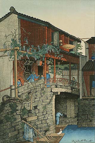 Wisteria Bridge, China - ELIZABETH  KEITH - woodcut printed in colors