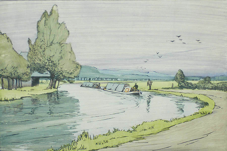 The Canal - ETHEL KIRKPATRICK - woodcut printed in colors