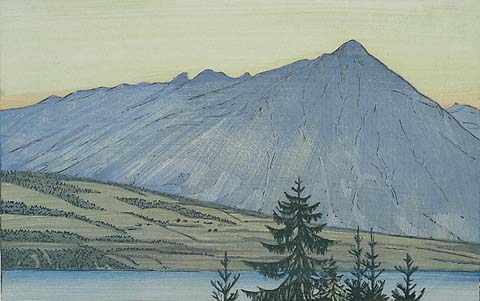 The Mountain - ETHEL KIRKPATRICK - woodcut printed in colors