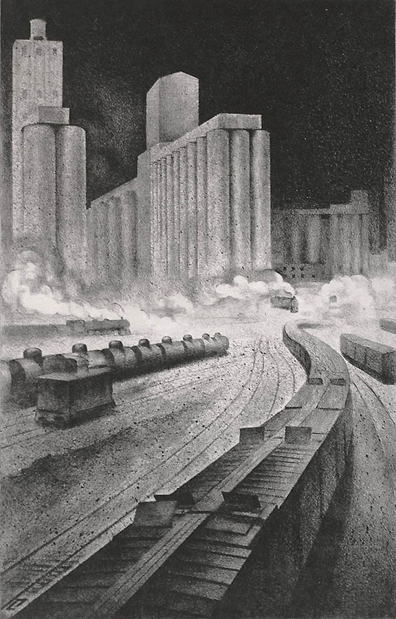Granaries to Babylon (Babylon to Omaha; Railroad Yards) - LOUIS LOZOWICK - lithograph