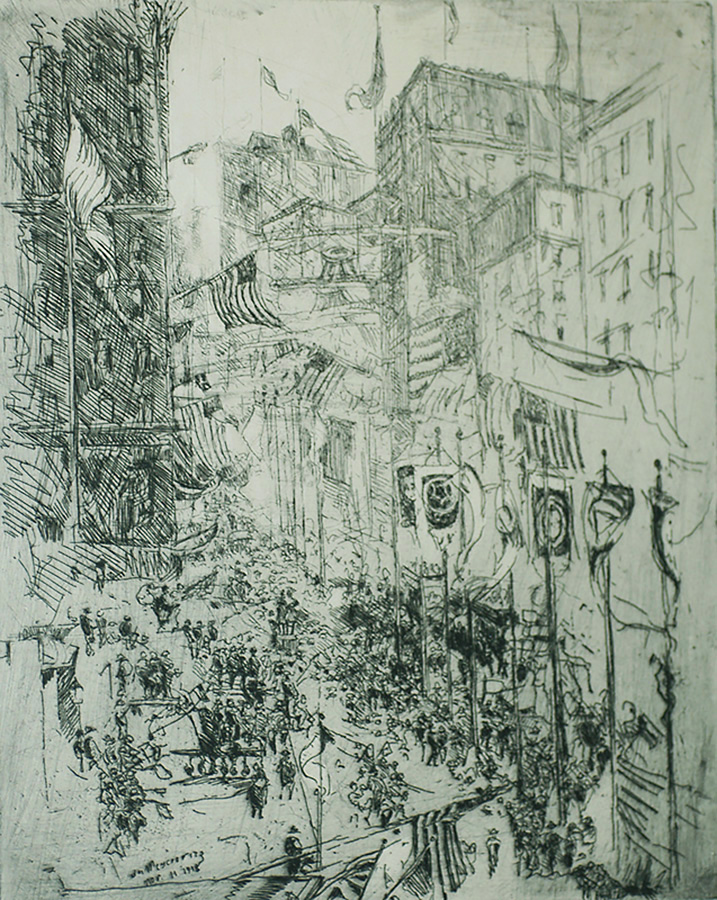 Armistice Day, Fifth Avenue - WILLIAM MEYEROWITZ - etching