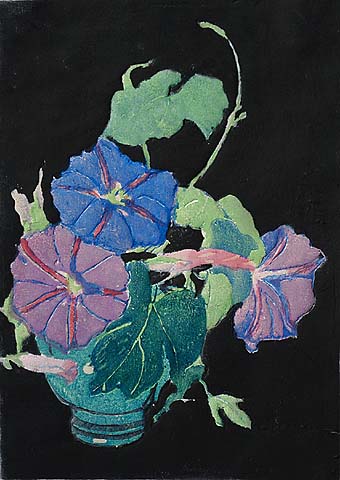 Morning Glories - MARGARET PATTERSON - woodcut printed in colors