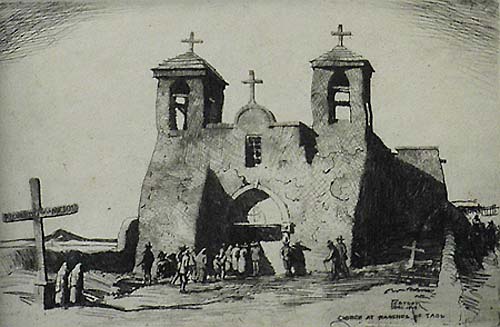Church at Ranchos de Taos - RALPH PEARSON - etching