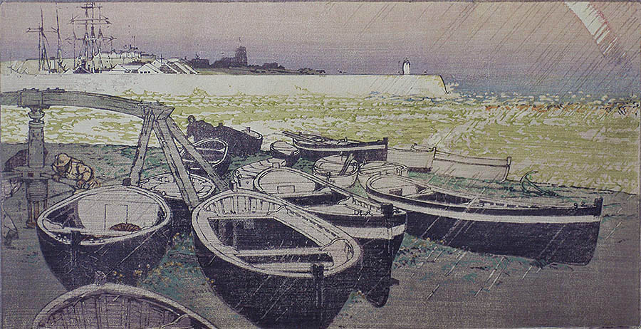 Pilchard Boats, Cornwall - JOHN PLATT - woodcut printed in colors