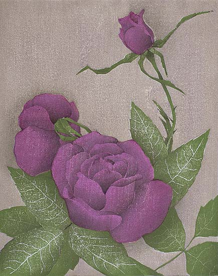 Three Red Roses - LUIGI RIST - woodcut printed in colors