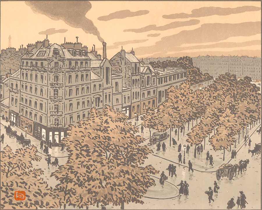 Du Boulavard de Clichy (From the Boulevard de Clichy) - HENRI RIVIERE - lithograph printed in colors
