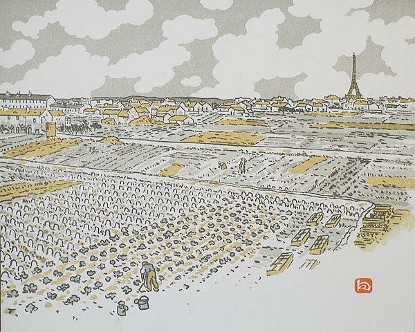 Des Jardins Maraichers de Grenelle (From the Vegetable Gardens at Grenelle) - HENRI RIVIERE - lithograph printed in colors