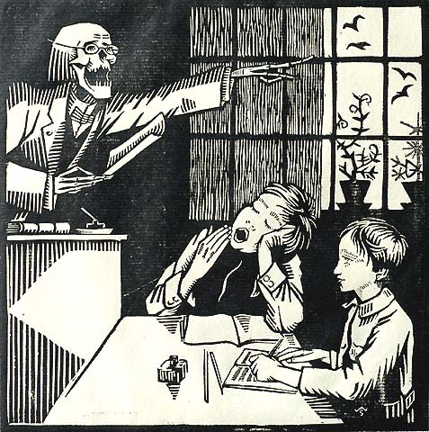 In the Classroom - WALTER SAUER - woodcut