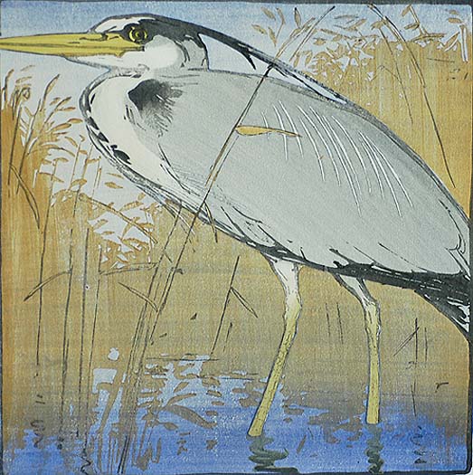 Heron - ALLEN W. SEABY - woodcut printed in colors