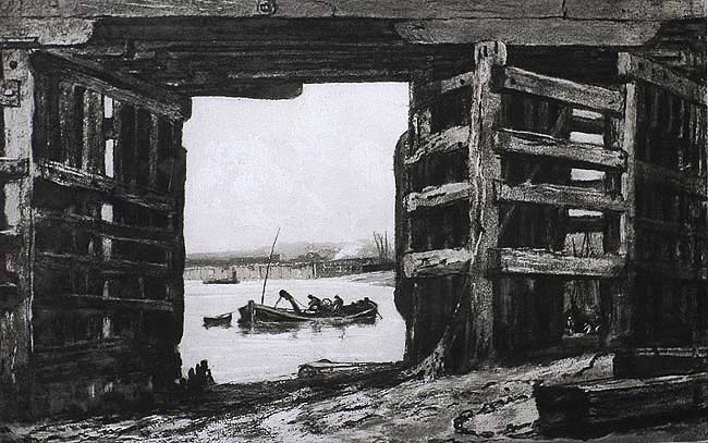 A Span of Old Battersea Bridge - FRANK SHORT - aquatint and soft ground etching