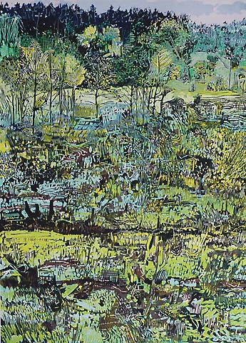 Spring Landscape -   - woodcut printed in colors