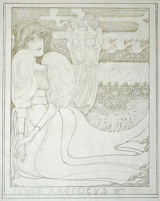 Panis Angelicus  - JAN TOOROP - lithograph printed in subtle gray-green ink with additional work in pencil