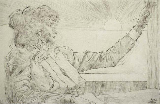 Woman Looking at the Sun (Vrouw naar de Zon Kijkend) - JAN TOOROP - drypoint