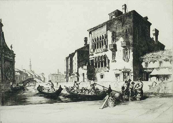 Venetian Barges - SIDNEY TUSHINGHAM - drypoint