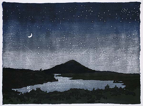 Night Scene - NEILL WELLIVER - woodcut printed in colors from nine blocks