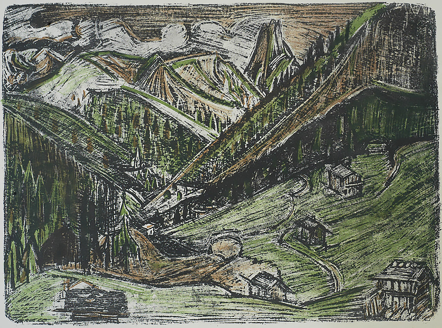 View of the Swiss Alps near Davos - JAN WIEGERS - lithograph printed in colors