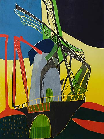 Windmill #2 -   - woodcut printed in colors