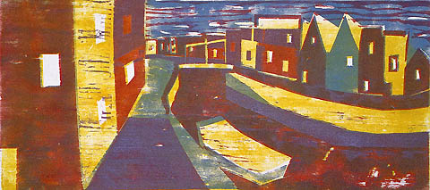 Canal, Amsterdam - HERMANN STAMMESHAUS - color woodcut