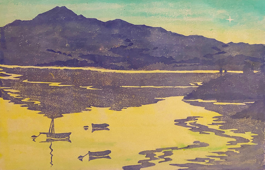 Summer Dawn - Loch Etive-Side - ANN D. ALEXANDER - woodcut printed in colors