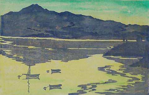 Summer Dawn - Loch Etiveside - ANN D. ALEXANDER - woodcut printed in colors