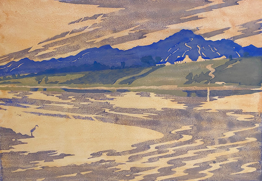 Summer Afterglow, Loch Etive-side IV - ANN D. ALEXANDER - woodcut printed in colors