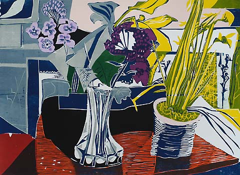 Still Life with Flowers -   - woodcut printed in colors