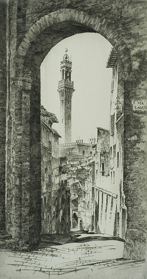 La Mangia, Siena - JOHN TAYLOR ARMS - etching