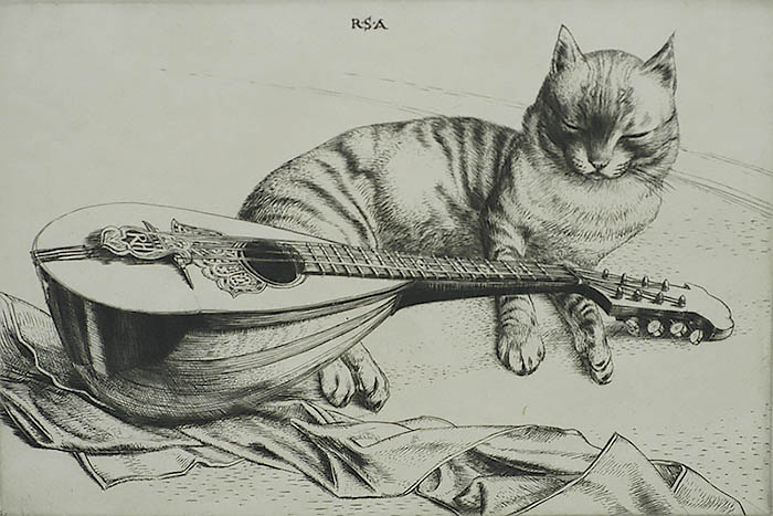 Cat and Mandolin - ROBERT S. AUSTIN - engraving