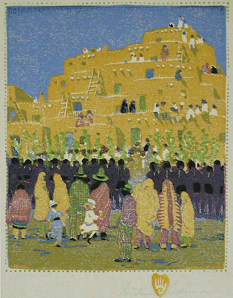 San Geronimo (Taos, New Mexico) - GUSTAVE BAUMANN - woodcut printed in colors