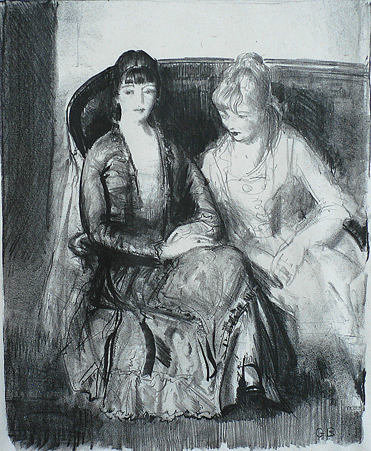 Emma and Marjorie on a Sofa - GEORGE BELLOWS - lithograph