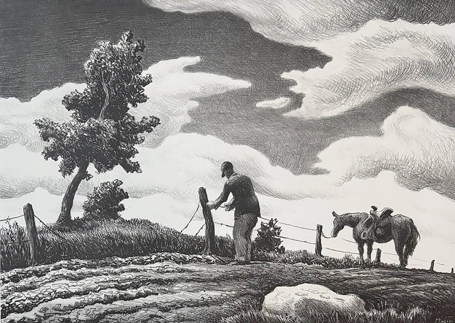 The Fence Mender - THOMAS HART BENTON - lithograph
