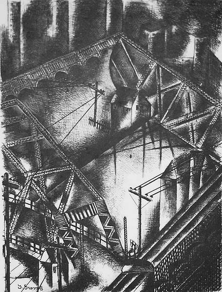 Under the High Level Bridge (Cleveland) - JOLAN GROSS-BETTELHEIM - lithograph