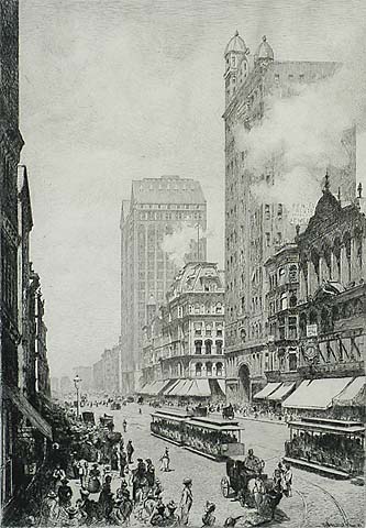 State Street, Chicago - W. H. W. BICKNELL - etching