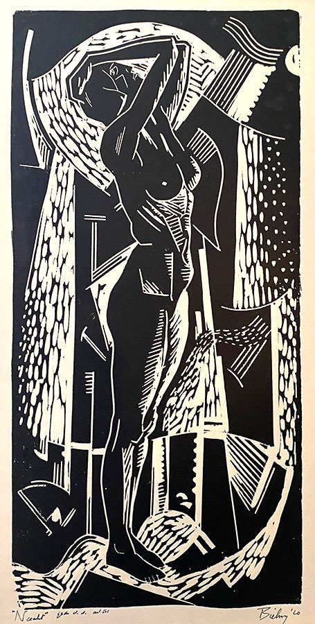 Nude (Naakt) - HERMAN F. BIELING - woodcut (linocut?)