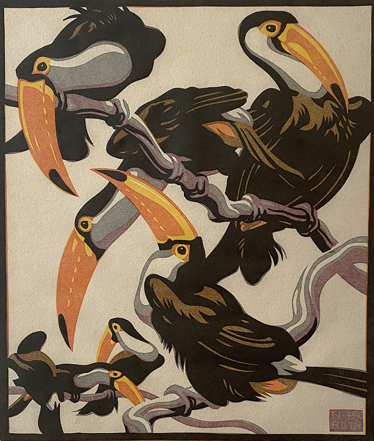 Guianan Toucanets (Pfefferfresser) - NORBERTINE BRESSLERN-ROTH - linocut printed in colors