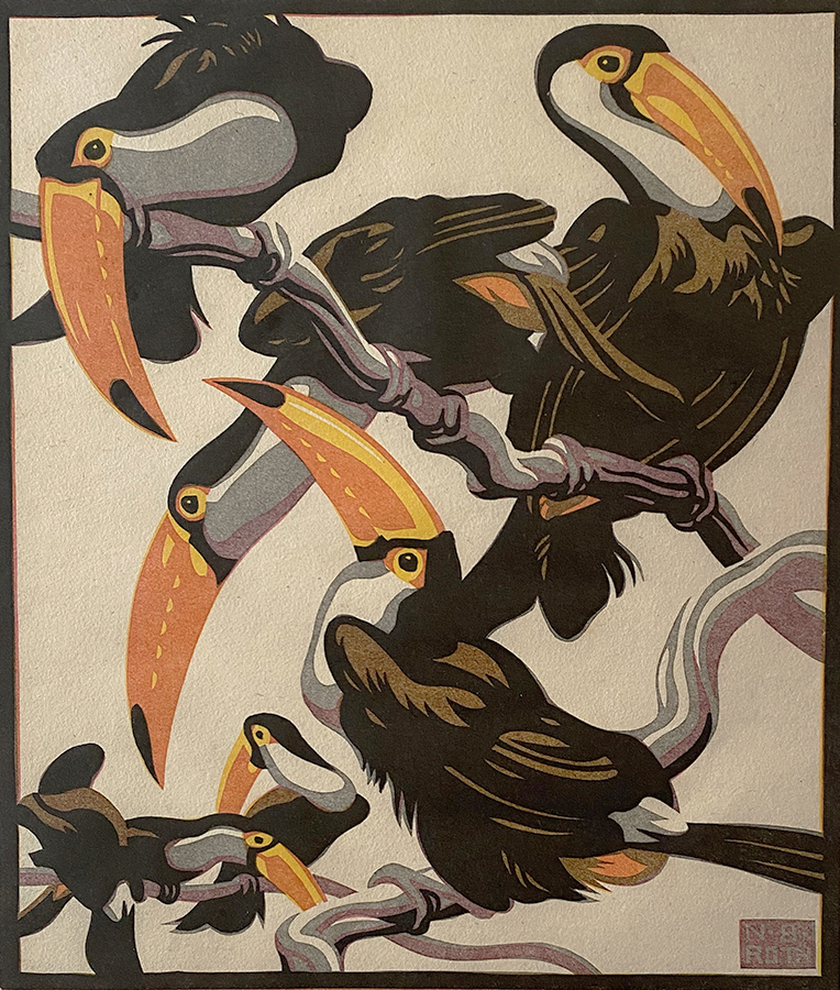 Toucans  - NORBERTINE BRESSLERN-ROTH - linocut printed in colors