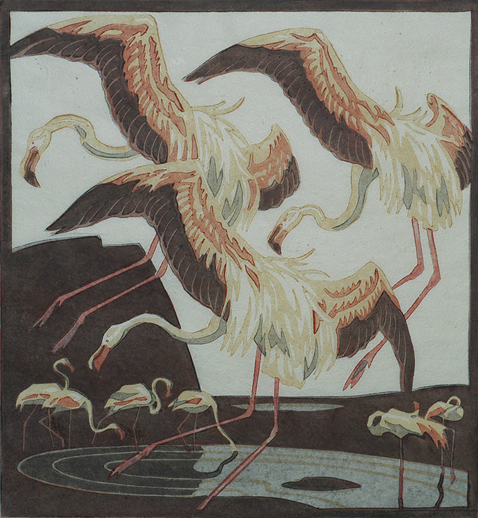 Flamingos - NORBERTINE BRESSLERN-ROTH - linocut